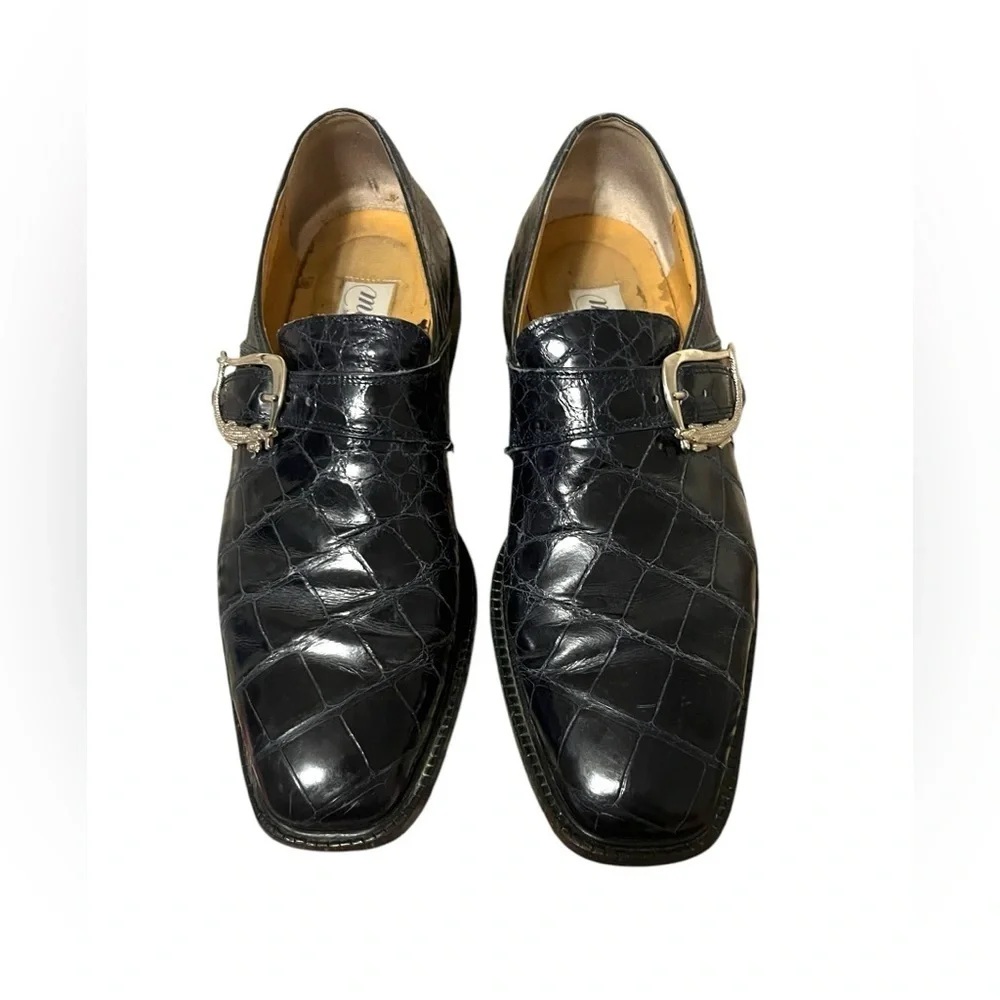 MAURI Alligator BLUE Oxford Monk Strap Alligator Buckle Shoes Men's Size 9